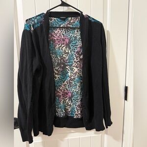 Torrid Black Cardigan with Multicolor Sheer Animal Print